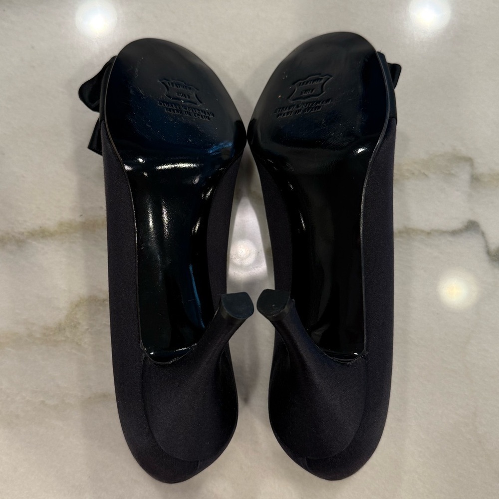 Stuart Weitzman Heels Size 6.5 Black Satin Ruffle - Picture 12 of 15